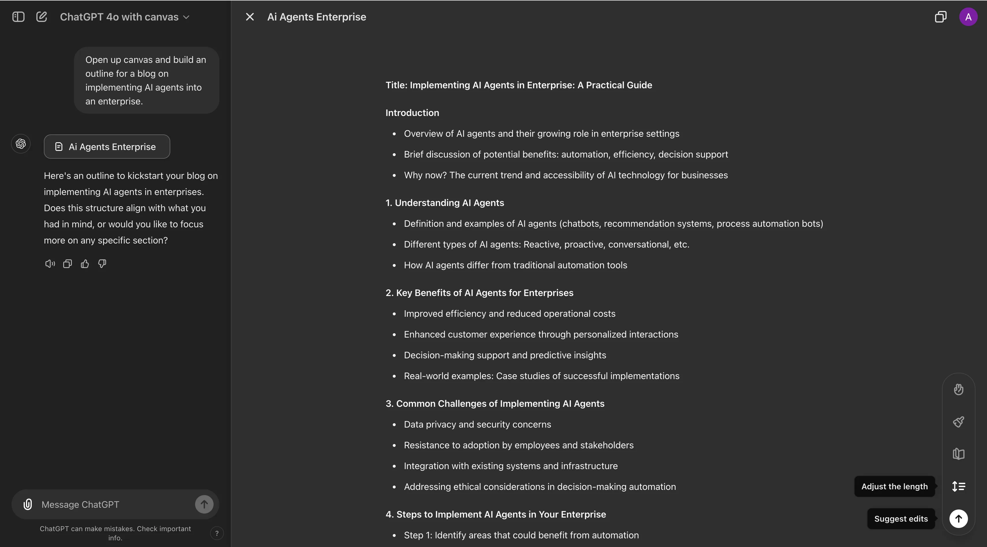 ChatGPT Canvas-Konversation