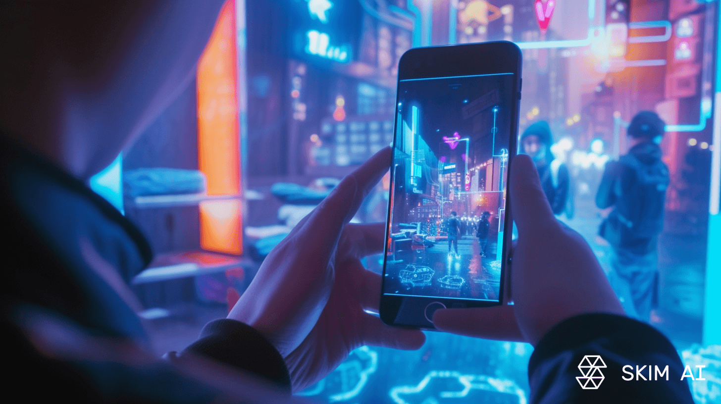 person holding phone and taking picture of augmented environment