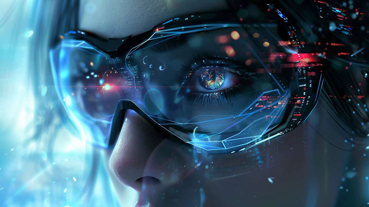 Woman wearing tech augmented goggles