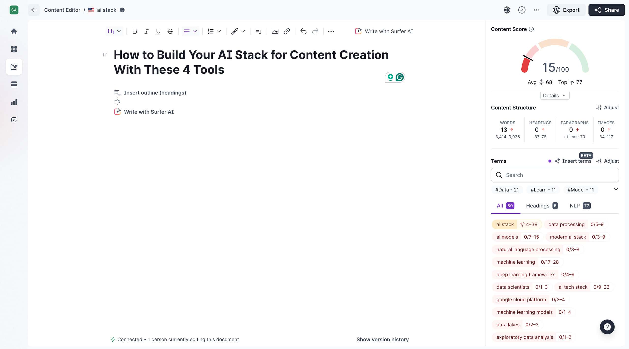 Surfer SEO interface