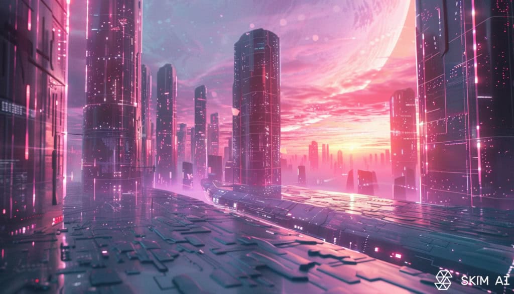 Skyscrapers in futuristic landscape