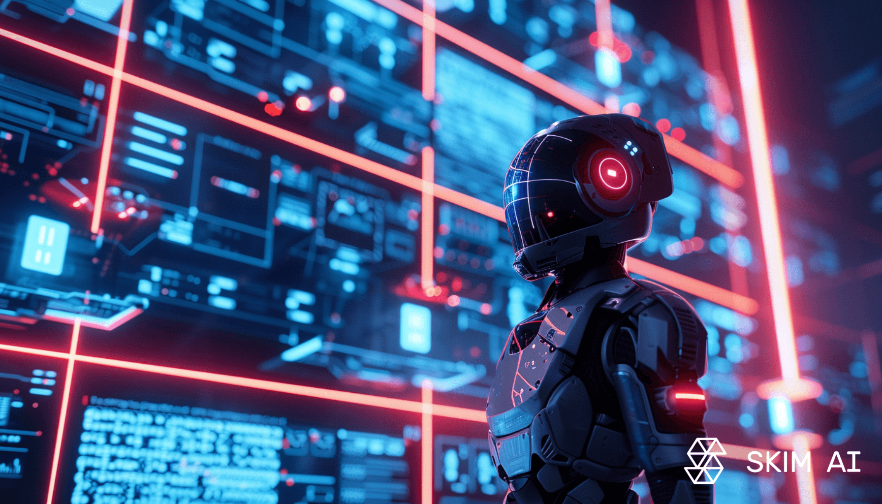 AI humanoid bot and red lasers