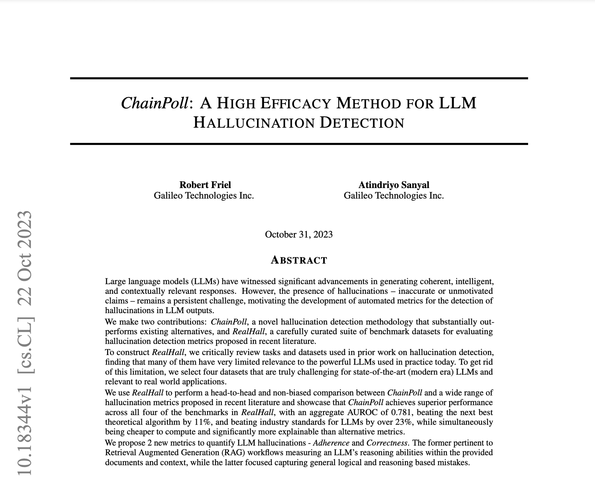chainpoll for llm hallucination detection
