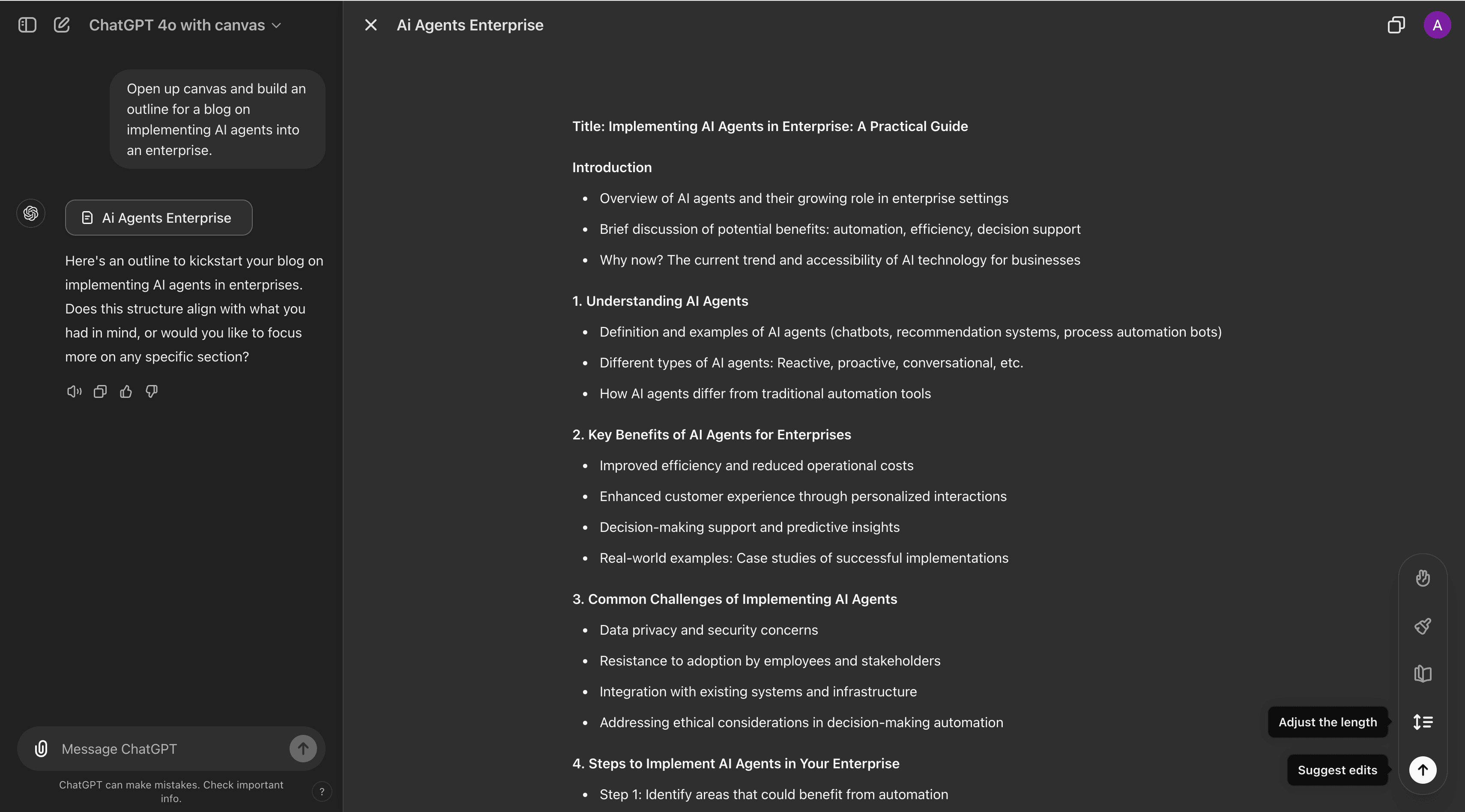 ChatGPT canvas blog writing