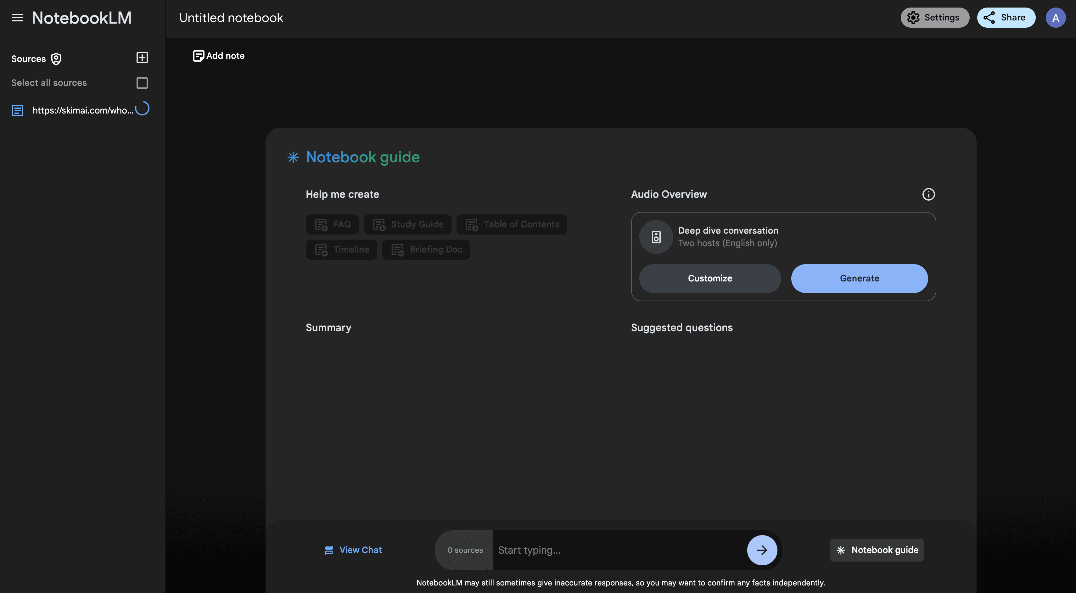 NotebookLM workspace